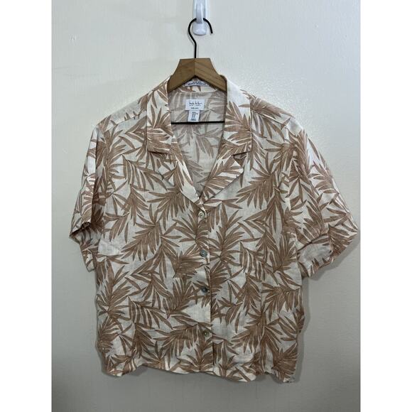 Boho Beach Coastal Flax Linen Camp Button Up Top XL Boxy Rustic Lagom Artsy Airy - Picture 2 of 13